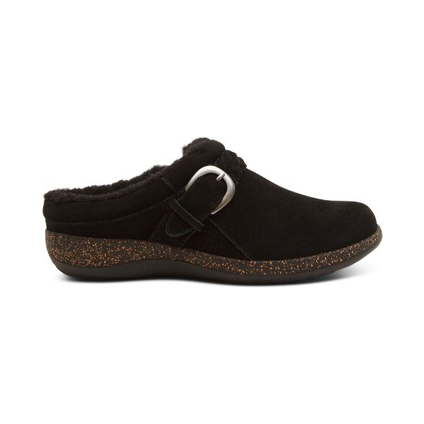 Aetrex Women's Libby Fleece With Arch Support Clogs Black Shoes UK 4309-177